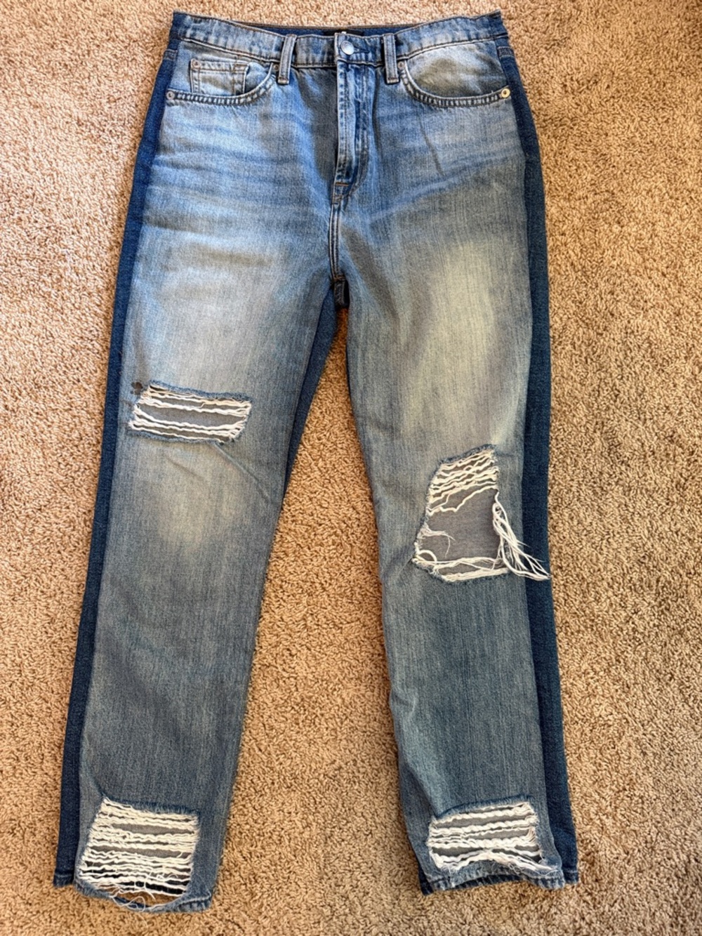 Women’s Distressed Two-Tone Blue Jeans